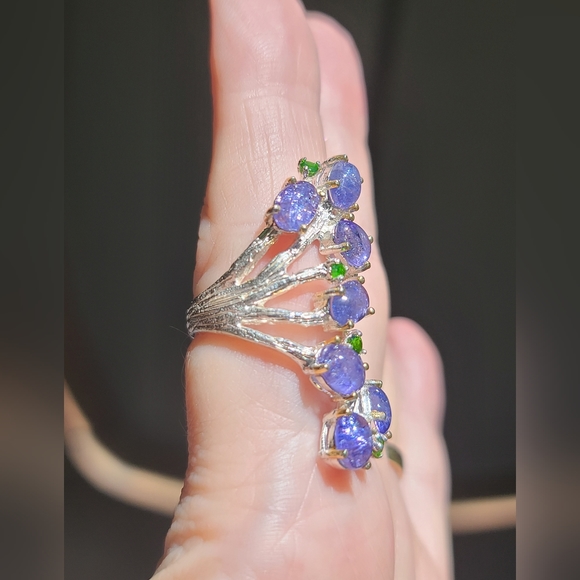 Tanzanite & Chrome Diopside sterling finger cuff sz8 - Picture 8 of 8